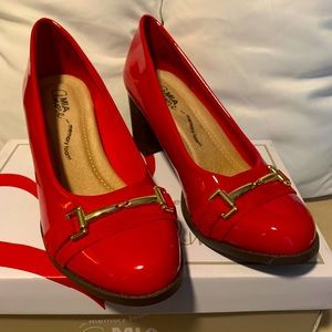 Mia a more red patent loafers.